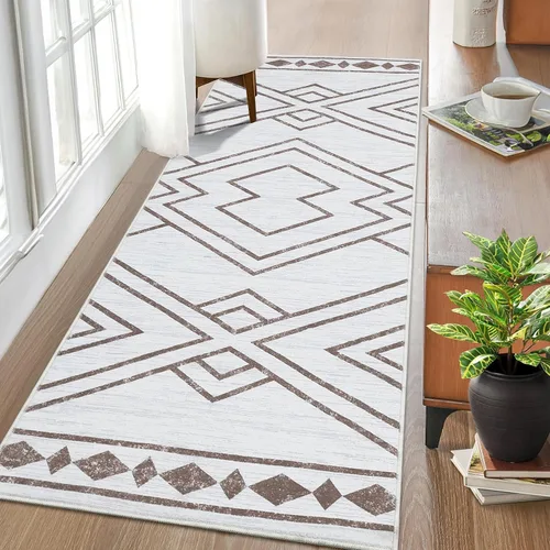 FairOnly Alfombra bohemia de 2 x 6 pies, alfombra moderna marroquí geométrica para pasillo, alfombra lavable para interiores, antideslizante,