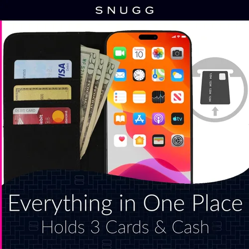 Miniatura 4 de Snugg Funda tipo cartera para iPhone 15 Plus – Funda plegable con 3 ranuras para tarjetas, cierre magnético y función de soporte para teléfono