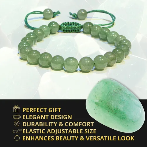 Miniatura 157 de Adjustable Crystal Bracelet – Gemstone Bead Bracelet with Adjustable Macrame String – Chic Gemstone Bracelet for Men and Women – 8mm Round Healing