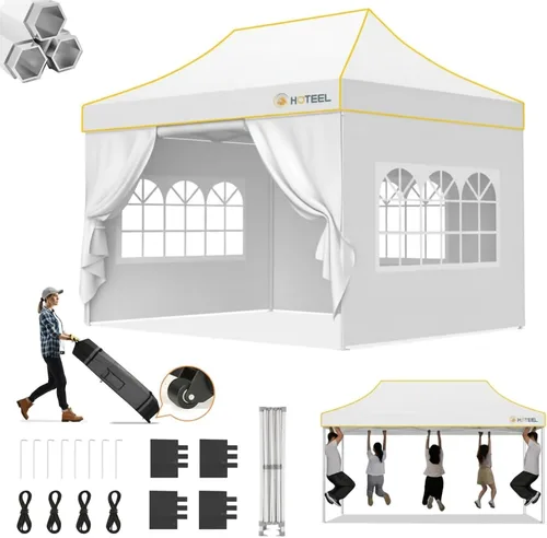 Miniatura 44 de Hoteel 10x15 Pop Up Canopy Tent Heavy Duty with 4 Sidewalls, Waterproof Party Tent, Easy Set-up Commercial Instant Tents with Roller Bag & Sandbags