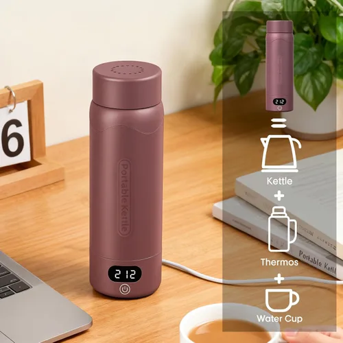 Miniatura 2 de Hervidor eléctrico de viaje, mini tetera portátil, acero inoxidable 316, 16.91 onzas, pequeña caldera de agua caliente con 4 temperaturas, agua