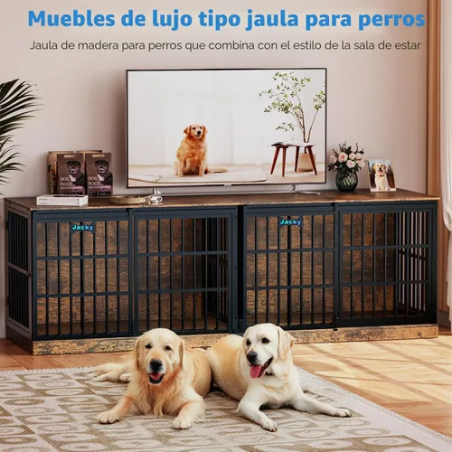 Miniatura 6 de Petrova Mueble de jaula para perros de 47 pulgadas para perros grandes/medianos, resistente para interiores con etiqueta de nombre, jaula de madera