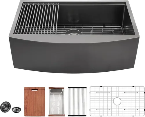 Miniatura 14 de Mocoloo Fregadero de granja de 30 pulgadas de acero inoxidable - Fregadero de cocina de granja de 30x21 pulgadas con delantal frontal, de un solo