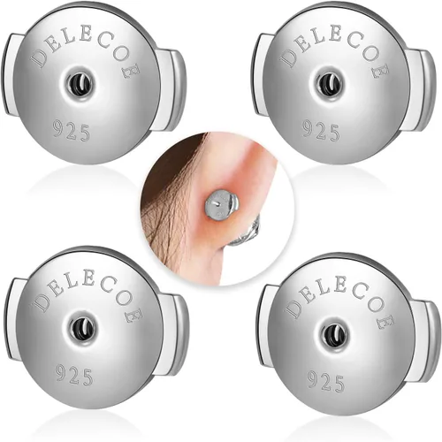 Miniatura 8 de DELECOE 2 pares de parte trasera de aretes de plata de ley 925, parte trasera de aretes chapados en oro de 18 quilates, hipoalergénica, con bloqueo