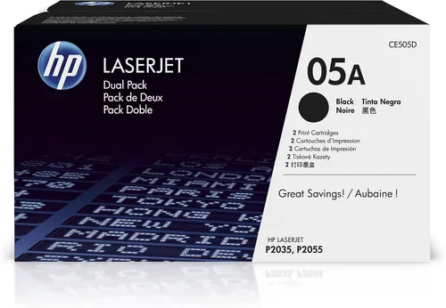 HP, cartucho de tóner negro HP 05A (CE505A), 2 cartuchos de tóner (CE505D)