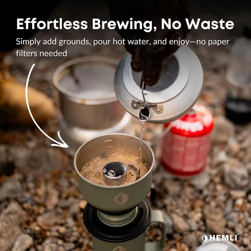 Miniatura 6 de Juego de Cafetera para Verter de Campamento – Taza con Aislamiento al Vacío con Tapa a Prueba de Fugas, Filtro Micro de Acero Inoxidable, Acabado
