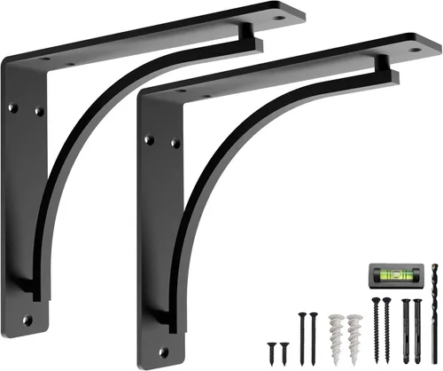 Miniatura 13 de Balin Designs - Soportes clásicos negros resistentes para estantes de 8 pulgadas, soporte en L, soporte para montaje en pared, soporte de metal
