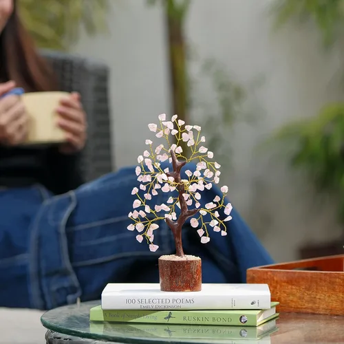 Miniatura 2 de NARIBABU Árbol de cuarzo rosa, cristales y piedras curativas, árbol de la vida de cristal, decoración de oficina en casa rosa, regalos de cumpleaños