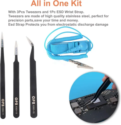 Miniatura 2 de CPB S180 Kit de Alfombrilla de Soldadura Grande - Alfombrilla de Reparación de Silicona Resistente al Calor Magnética con Correa de Muñeca ESD y 3
