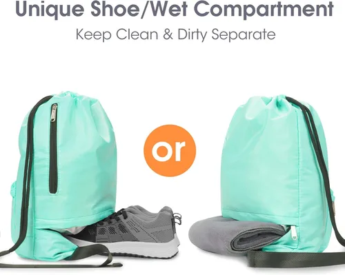Miniatura 3 de WANDF Mochila de nailon con cordón espacio para zapatos resistente al agua para gimnasio compras deporte o yoga