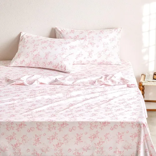 Wake In Cloud - Sábanas Shabby Chic, juego de sábanas de 4 piezas, floral botánica coqueta Cottagecore Vintage Flower, ropa de cama de microfibra