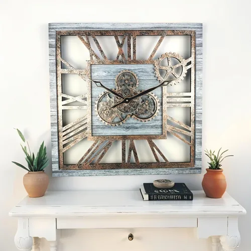 Miniatura 3 de ImprovingLife The Gears Clock - Reloj de pared cuadrado con engranaje móvil real de 24 pulgadas, estilo vintage, industrial, de gran tamaño, Gris