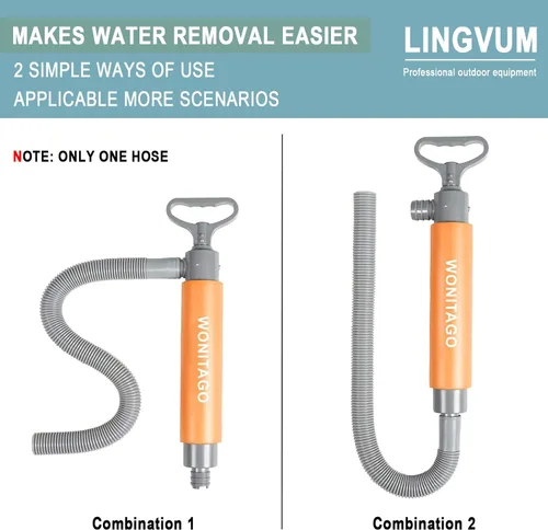 Miniatura 4 de Bomba de sentina manual para kayak, canoa y barco, bomba de agua manual de sifón portátil de 17 pulgadas para kayaks con manguera reversible, naranja