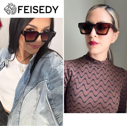 Miniatura 105 de FEISEDY Gafas de sol cuadradas retro de los años 90 para mujeres y hombres, gafas de sol rectangulares gruesas de moda con protección UV400 B2385