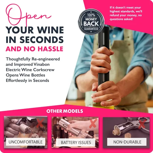 Miniatura 3 de VINABON Abrebotellas de vino eléctrico actualizado 2026 con cortador de papel de aluminio de vino - Abridor de vino electrónico automático