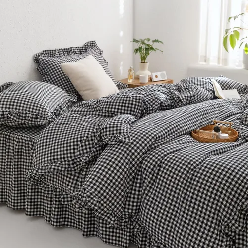 Miniatura 29 de MKXI Juego de ropa de cama con diseño de corbata de moño linda y rayas de flores rosas, tamaño individual, de algodón - Funda de edredón