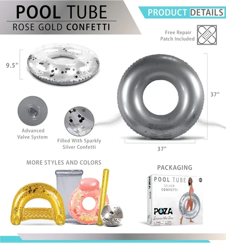 Miniatura 2 de POZA Flotador de Tubo Inflable para Piscina – Anillo de natación de confeti brillante, Tubo Inflable de Servicio Pesado Resistente a los Rayos UV