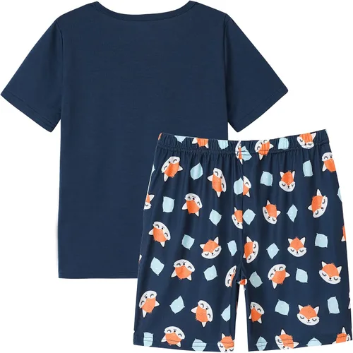 Miniatura 2 de Vopmocld Conjunto de pijama de manga corta de verano para niñas grandes, lindos patrones de gato, ropa de dormir Nighty 100% algodón