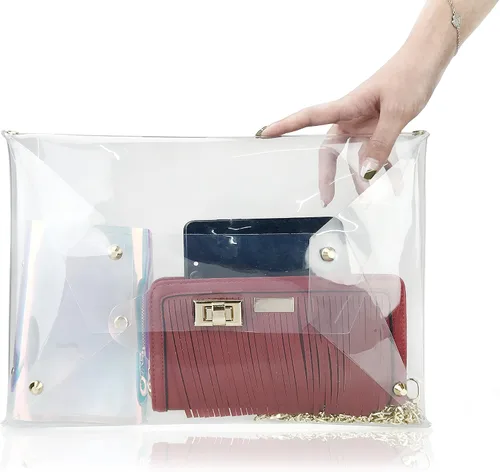 Miniatura 2 de HOXIS Bolso cruzado de PVC transparente de gran tamaño con cadena dorada para mujer