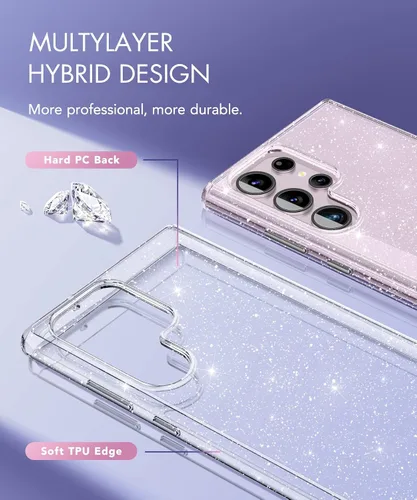 Miniatura 4 de KIOMY Funda transparente con purpurina para Samsung Galaxy S23 Ultra 5G con protector de lente de cámara con brillo de diamante, diseño híbrido