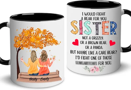 Miniatura 9 de WHIDOBE Taza personalizada para hermana (2 mujeres) personalizada de 11 onzas, 15 onzas, taza de cerámica para hermana, mejores amigas con avatares