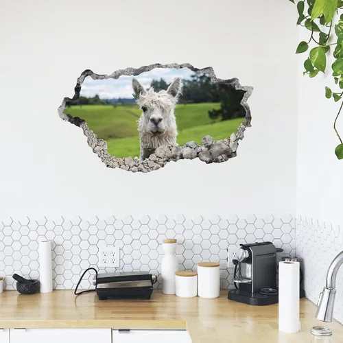 Miniatura 4 de Calcomanía de pared 3D con vista de agujero de pared de alpaca, calcomanía de pared de alpaca animal para habitación de niños, dormitorio, sala