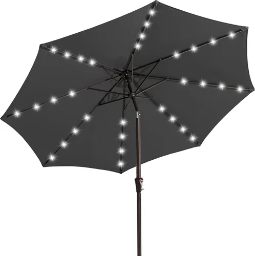 Miniatura 18 de JEAREY Sombrilla de exterior de 9 pies con luces solares, sombrilla de piscina con luz LED, inclinación y manivela, sombrillas de mesa para terraza