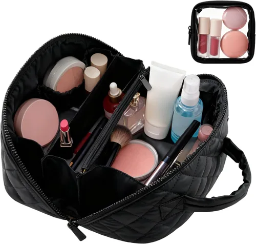 Miniatura 10 de Bolsa de maquillaje de viaje, bolsa de maquillaje acolchada para mujer, organizador de cosméticos impermeable, organizador de maquillaje, bolsa