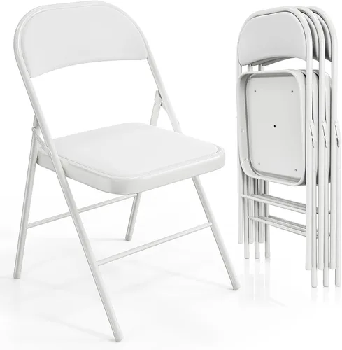 Miniatura 12 de VINGLI Paquete de 4 sillas plegables con asientos acolchados, marco de metal con asiento y respaldo de piel sintética, capacidad de 350 libras, Negro