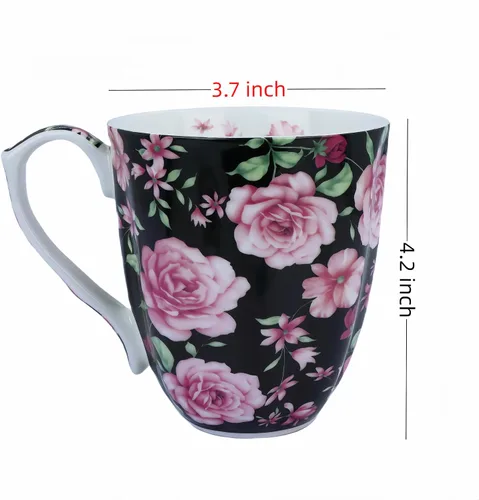 Miniatura 2 de Tazas de café de porcelana de hueso de 14 onzas para mujer, taza de café floral, tazas de té, tazas de café novedosas, regalo para mujeres, madres