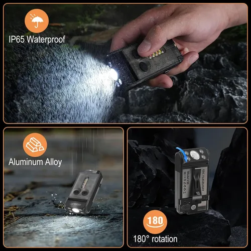 Miniatura 8 de BORUIT V30 linterna LED pequeña y potente EDC con luz roja y UV de 365nm, rotación de 180°, linterna plana de bolsillo y llavero recargable USB