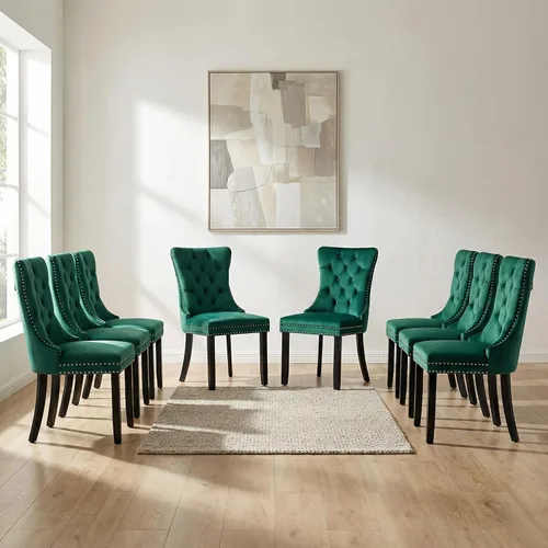 Miniatura 141 de OVENTA Juego de 4 sillas de comedor modernas tapizadas copetudas, terciopelo negro y gris y cuero con patas de madera maciza, sillas de cocina