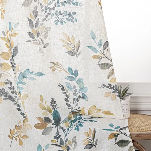 Miniatura 3 de MYSKY HOME Cortinas florales semitransparentes con aspecto de lino para dormitorio, 63 pulgadas de largo, 2 paneles para cocina, ventana pequeña