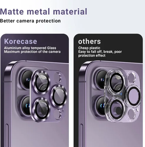 Miniatura 3 de Korecase Paquete de 2 protectores de lente de cámara para iPhone 14 Pro Max/Pro, verde alpino Vidrio templado de metal, dureza 9H antiarañazos