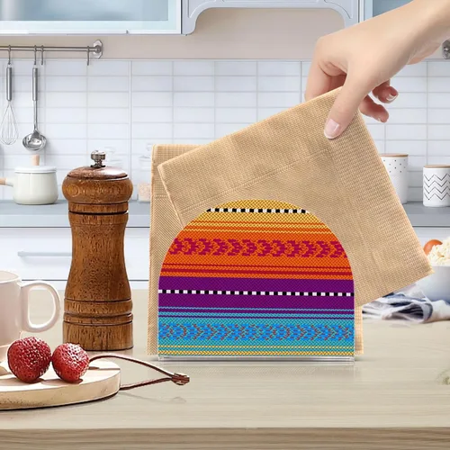 Miniatura 6 de Servilletero mexicano a rayas naranja y morado para mesa, dispensadores de servilletas de tejido acrílico, servilleteros de cóctel transparentes