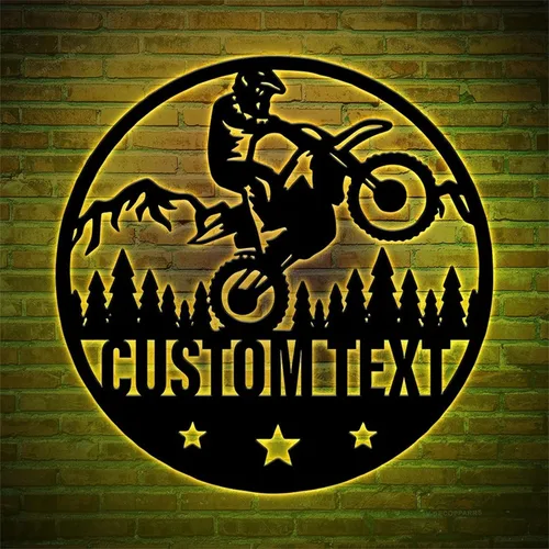 Miniatura 6 de Arte de pared de metal personalizado para motocicleta con luz LED, regalos para el día del padre, regalos de moto de cross para niños y hombres