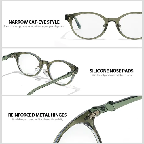 Miniatura 5 de IGnaef Gafas de bloqueo de luz azul para mujer, marco ovalado, gafas de luz azul para juegos, computadora, pantalla BL6216 C04 verdoso