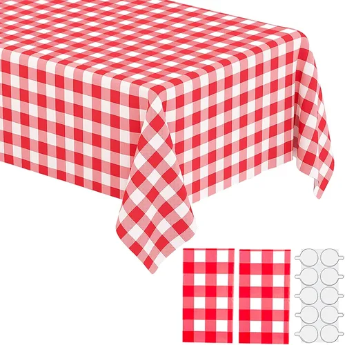 Miniatura 13 de Paquete de 2 manteles de plástico blanco, 108 x 54 pulgadas, manteles rectangulares desechables bohemios para bodas, pícnics y fiestas