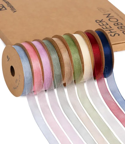 Miniatura 15 de Vitalizart - 3/8" x 90 yardas de cinta de organza, juego de 9 rollos x 10 yardas de cinta transparente para envolver regalos, manualidades, lazos