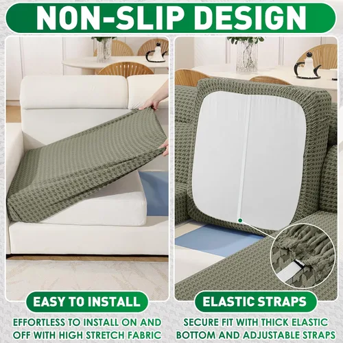 Miniatura 4 de MAXIJIN Fundas de cojín para sofá seccional, funda de cojín elástica para sofá, lavable, protector de muebles con parte inferior elástica y correa