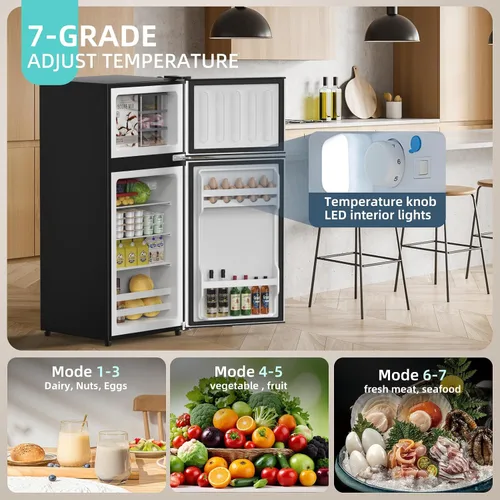 Miniatura 2 de Cucina Magica - Mini refrigerador con congelador, 3.2 pies cúbicos, pequeño refrigerador, 7 termostatos ajustables, ahorro de energía, bajo nivel