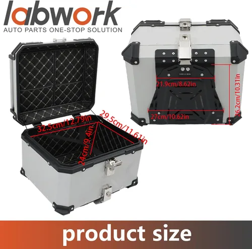Miniatura 5 de labwork 55L Caja de Equipaje Superior para Motocicleta con Respaldo y Placa de Montaje, Aluminio Duro Resistente al Agua con Cerradura de Seguridad