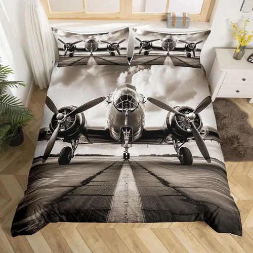 Miniatura 21 de Feelyou Juego de ropa de cama de avión, tamaño individual, para niños, adolescentes, funda de edredón para vuelo, helicóptero, avión volador, azul