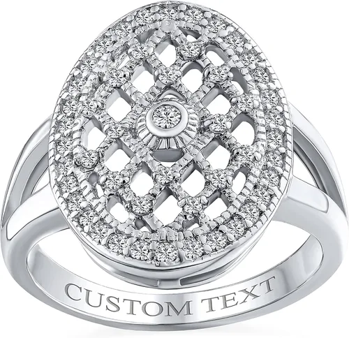 Miniatura 13 de Anillo de compromiso de plata de ley 925 personalizable con halo de corona ovalada de 5 a 7 quilates con circonita cúbica simulada de zafiro azul