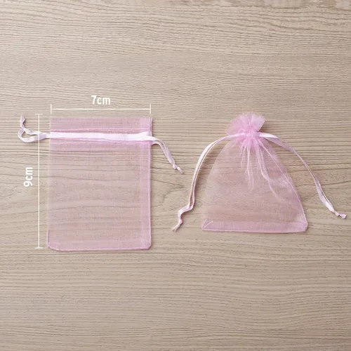 Miniatura 3 de 100 bolsas de organza rosa, bolsas de regalo con cordón transparente de 2 x 3 pulgadas para joyas, aretes, bodas, fiestas, recuerdos de Navidad