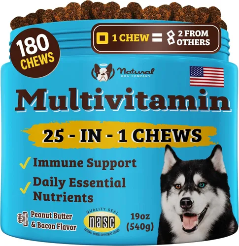 Natural Dog Company Multivitamínico 25 en 1 para perros – Masticables suaves formulados por veterinarios para cachorros, adultos y perros mayores,