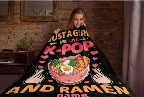 Miniatura 5 de Manta Personalizada Girl Loves Ramen Súper Suave Ligera Manta Cómoda Esponjosa Edredón para Cama Sofá Todas las Estaciones Cálida 50"x40" Pequeña