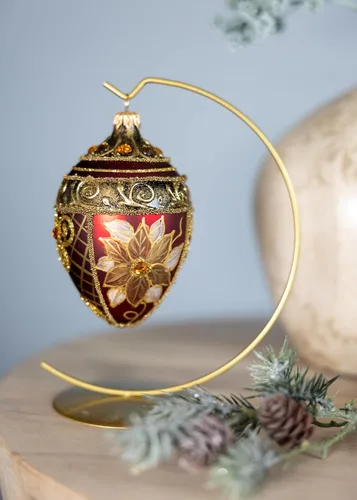 Miniatura 6 de Fabergé Huevo - Adorno para árbol de Navidad de vidrio soplado de 5 pulgadas, diseño de flor de pascua, color borgoña mate, 5 pulgadas
