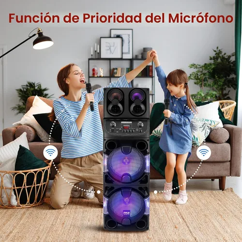 Miniatura 6 de Pyle Altavoz portátil Bluetooth PA - Sistema de audio de karaoke BT de 600W dual de 10" recargable para interiores/exteriores - Pantalla LED