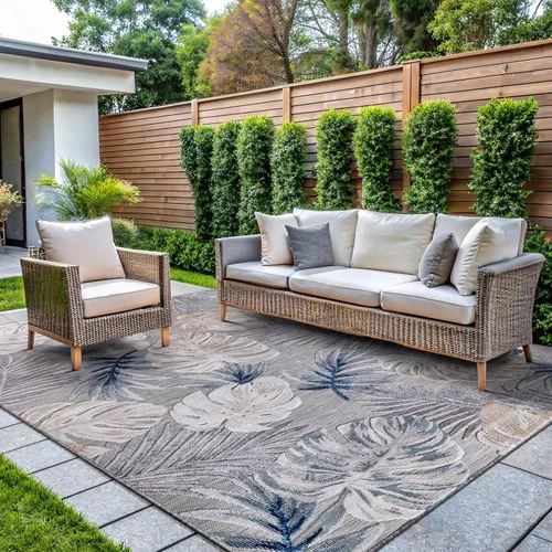 Miniatura 47 de CAMILSON Alfombra para Interiores y Exteriores, Alfombras de Área Azules 5x7 con Hojas Tropicales Botánicas para Patios Interiores y Exteriores